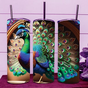 Colorful Hand Painted Bird Peacock Skinny Tumbler Wrap 20oz Straight Cup Image - Sublimation Design, Ready To Cut Digital Download