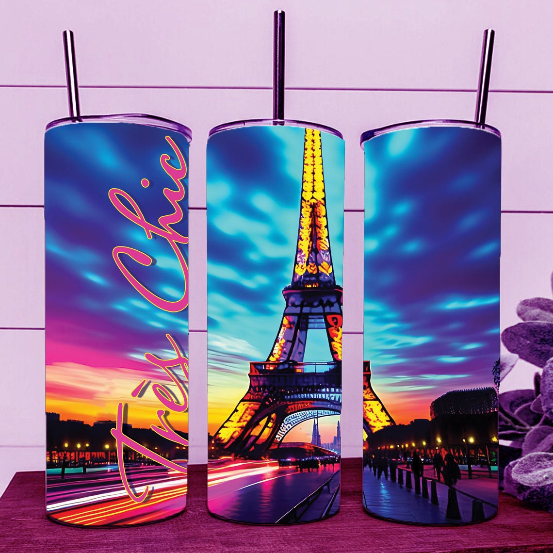 City Greetings Postcard Modern Tour Eiffel Paris Tumbler Wrap 20oz Straight Cup Image - Sublimation Design, Ready To Cut Digital Download