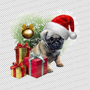 Pug Dog Santa Christmas Art JPG, PNG - Digital File
