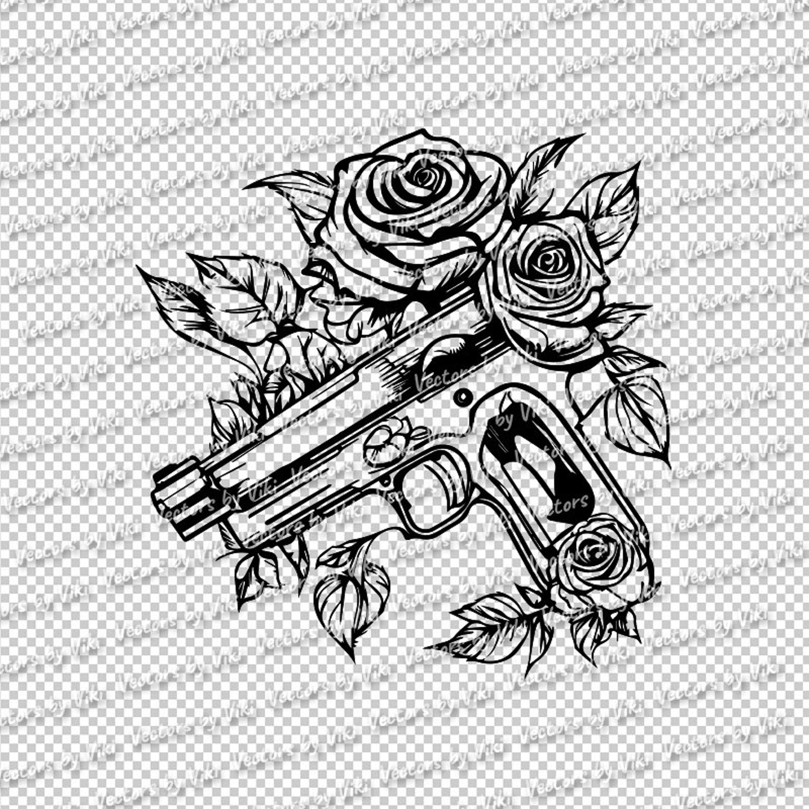 Vector Guns Roses Gun and Roses Vector Cut Files, SVG, PNG, EPS (digital File) - Etsy