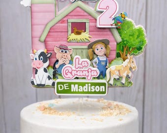 Personalized Farm Birthday Cake Topper – Barnyard Animals, La Granja Theme, Custom Name