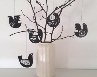 Paper Bird Tags | Black or White | Set of 5 | Hanging Paper Decorations | Spring Decorations