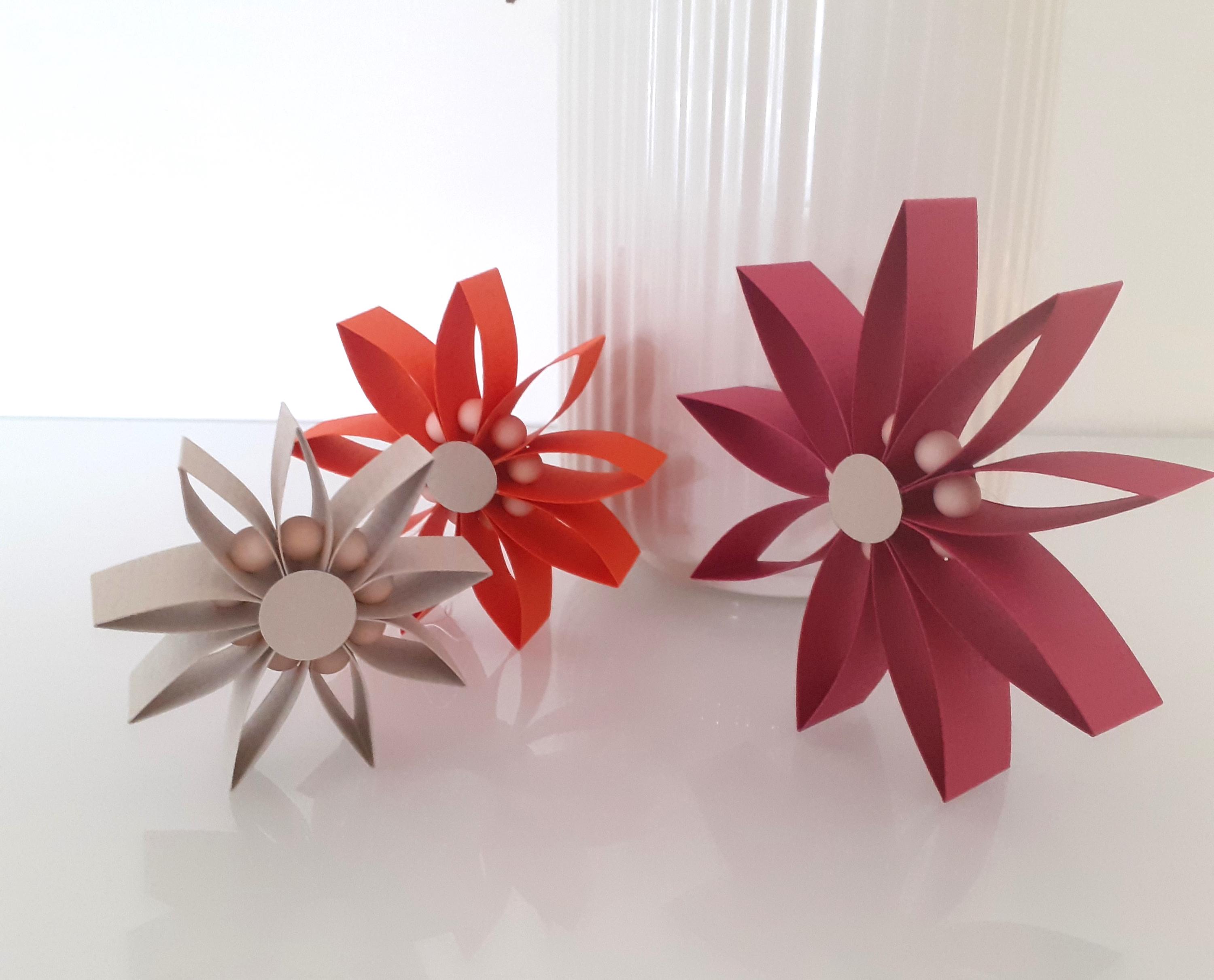 Paper flower Ella I Set of 3 I Berry red, orange and sand