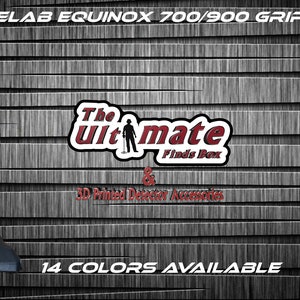 May include: A 3D printed grip stop for the Minelab Equinox 700/900 metal detector. The grip stop is red and is designed to fit on the handle of the detector. The text "The Ultimate Finds Box" and "14 Colors Available" is visible in the image.