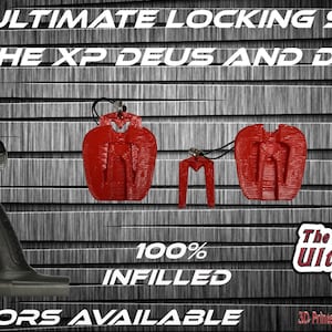 May include: Red 3D printed locking shoe for the XP Deus and Deus 2 metal detectors. The shoe is 100% infilled and available in 14 colors. The Ultimate Finds Dax 3D Printed Detector Accessories.