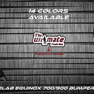 May include: Green and black Minelab Equinox 700/900 metal detector bumper cover. The cover is made of 3D printed plastic and is available in 14 colors. The Ultimate Finds Box logo is visible in the background.
