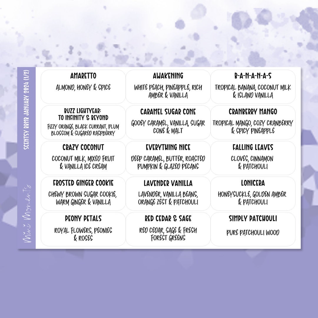 Scentsy BBMB January 2024 Scent Note Labels Etsy