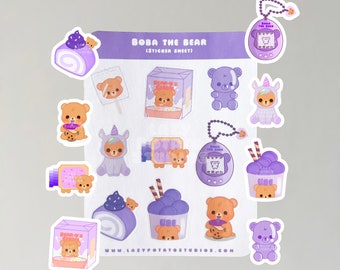 Boba The Bear Sticker Sheet | Polco Deco Bujo Journaling Planner Scrapbooking Cute Bear