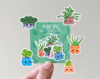 Cute Kawaii Plants Succulent Stickers | Plant Pals Matte Weatherproof Vinyl Mini Sticker Flakes, Cute Christmas Gift