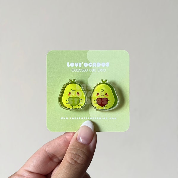 Cute Avocado Pins - Kawaii Love Avocado Pin | Acrylic Pin, Anniversary Gift, Friendship Gift, Matching Gift | For Him | For Her