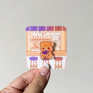 Boba The Bear - 1&quot; | Acrylic Pin, Cute Bear Pin, Bubble Tea Pin, Kawaii Pin, Cute Pin, Novelty Pin, Cute Gift