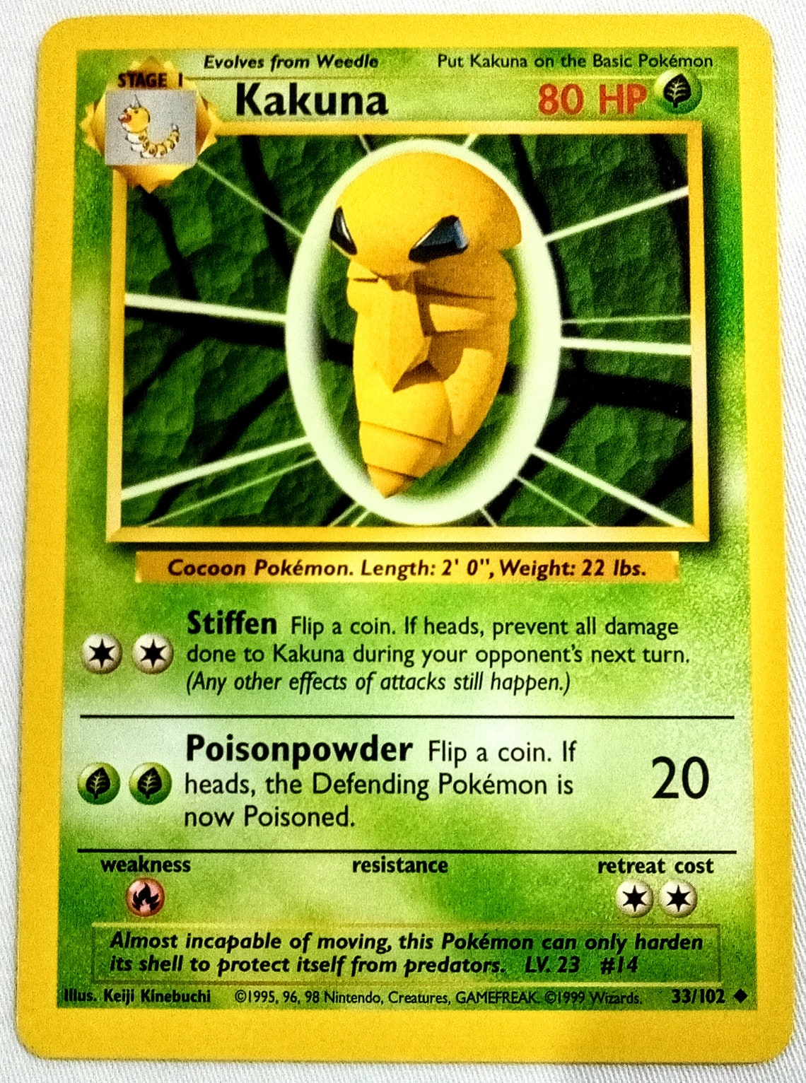 Kakuna 33 102 Pokemon Nintendo Trading Card 1999 Wizards Etsy