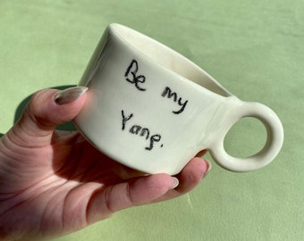 Handmade ceramic yin yang Mug with handle