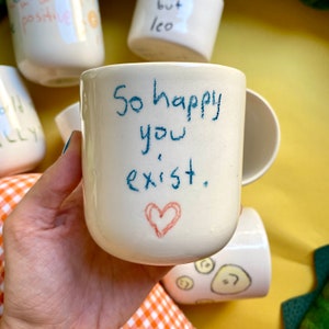 Handmade ceramic my blue bird mug so happy you exist