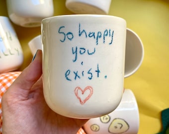 Handmade ceramic my blue bird mug so happy you exist