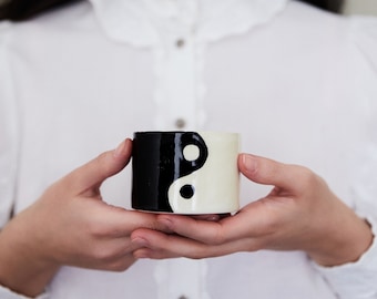 Handmade ceramic yin yang Mug without handle