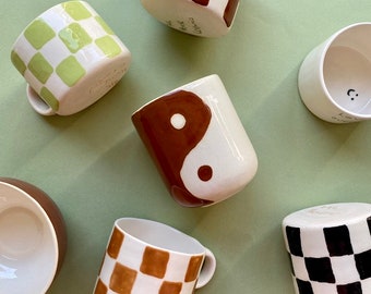 Handmade ceramic yin yang mug/brown
