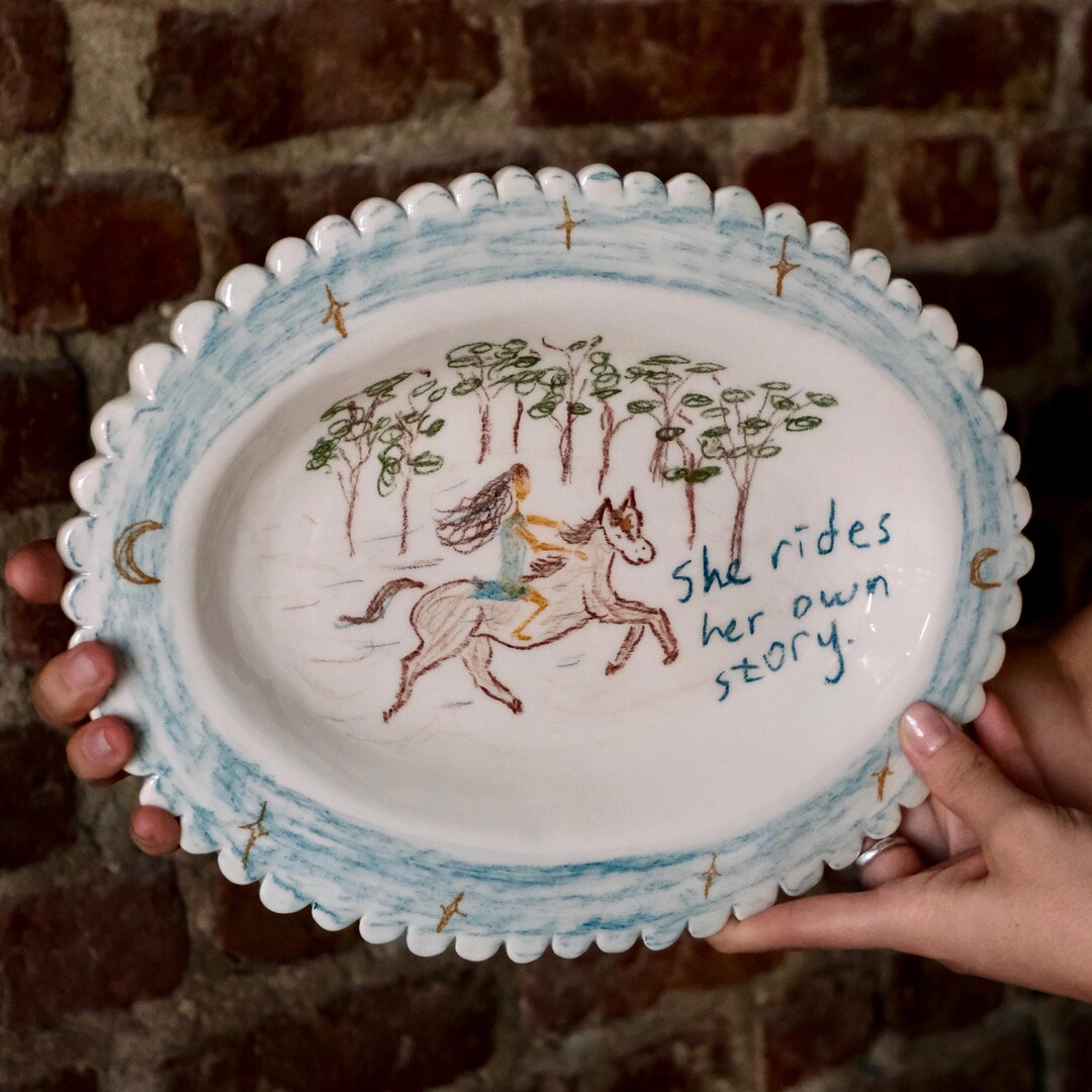 Stry Plate She Rides Her Own Story Plate, Ceramic Serving Plate, Handmade ...