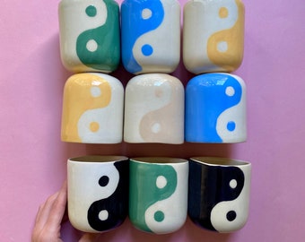 Handmade ceramic yin yang mug blue