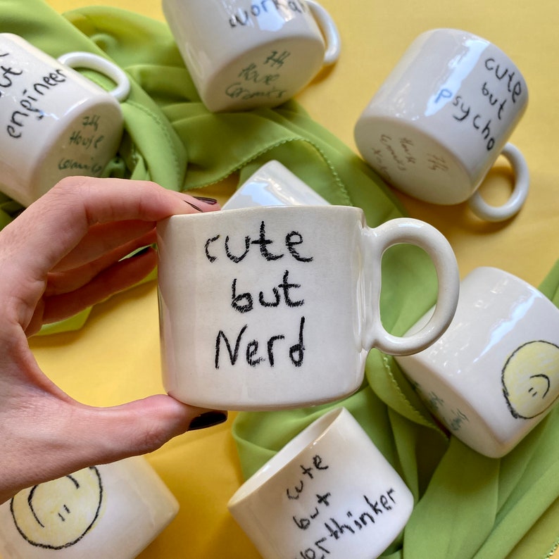 Handmade ceramic cute but nerd mug image 1