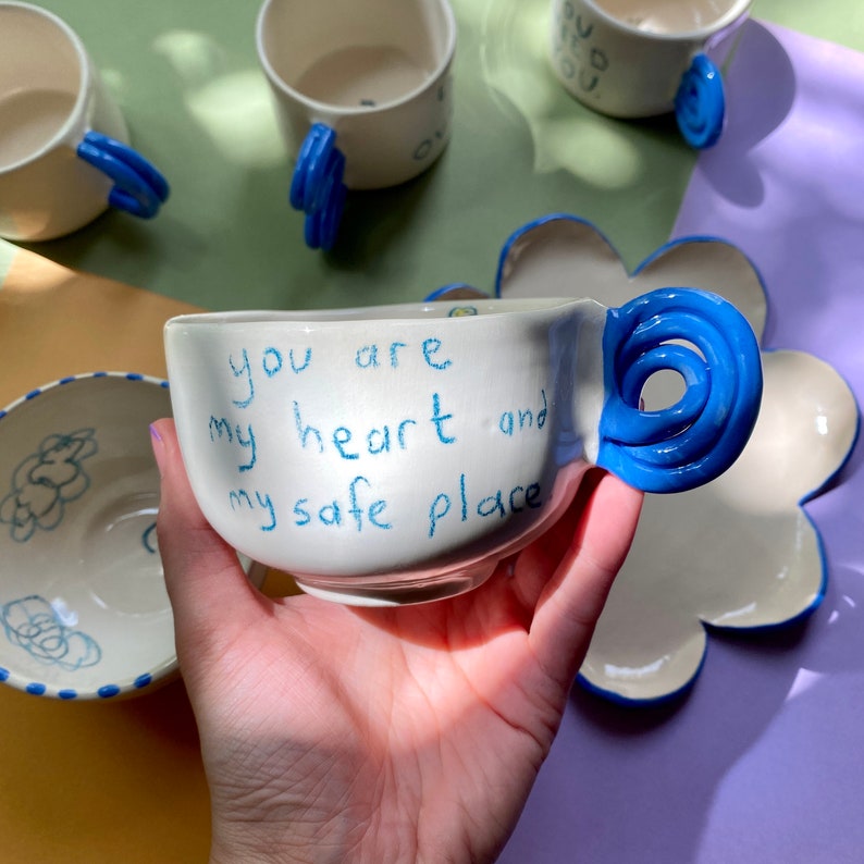 Handmade ceramic my blue bird mug safe place image 3