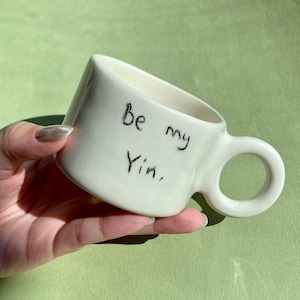 Handmade ceramic yin yang Mug with handle