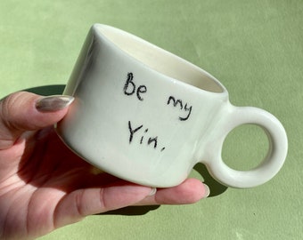 Handmade ceramic yin yang Mug with handle