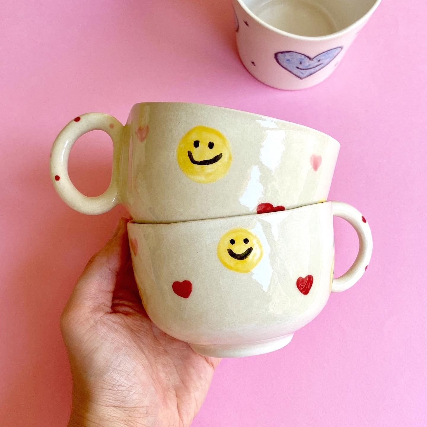 Handmade Cute Ceramic Coffee Mug, Pink And Yellow Personalized Pottery –  UtopiaLifeStudio