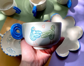 Handmade ceramic my blue bird mug safe place
