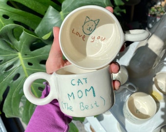 Handmade ceramic cat Mom