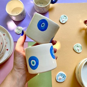 Handmade ceramic nazar mug