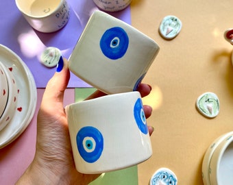 Handmade ceramic nazar mug