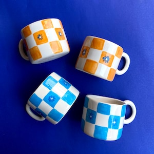 Handmade ceramic checkered mug