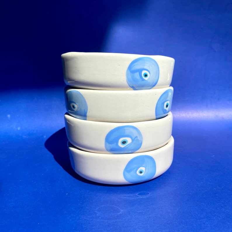 Happy handmade ceramic evil eye bowl image 2