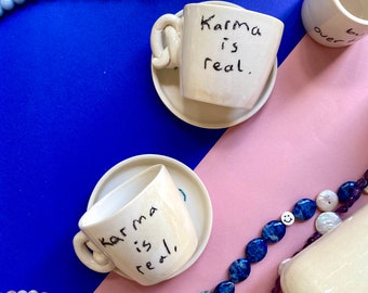 Handmade ceramic espresso cup duo Karma is real