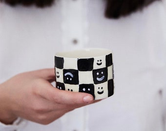 Handmade ceramic Checkered mug