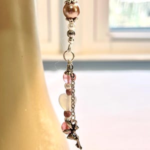Pink and White Whimsical Fairy Seed Bead Bookmark / fairies-whimsical-fairy tale-pink