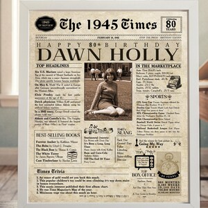 80th Birthday Card. 80th Birthday Gift. 80th Birthday Newspaper. Gift for 80th for Dad. Gift for 80th for Mom. Back in 1945.