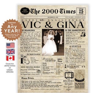 Anniversary Newspaper | Back In The year They Were Married | Anniversary Sign | Married In Any Year | Anniversary Party | Unique Anniversary