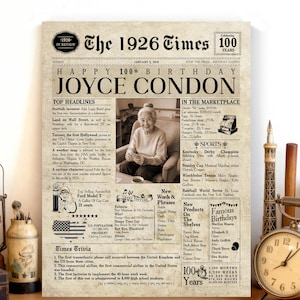 100th Birthday Gift | Born in 1926 | 100 Years Old | 100th Birthday Party | Unique Birthday Idea for 100th Birthday | 100 Year Birthday
