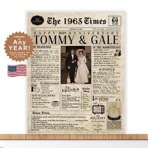 60th Anniversary Gift. 60 Years Anniversary Card. 1965 Anniversary Gift. Married 60 Years.  60th anniversary for him. 60 Anniversary for her