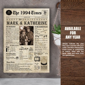 Wedding Anniversary ANY YEAR Anniversary Gift Digital Ready To Print. Newspaper Personalized Anniversary Card Poster. image 4