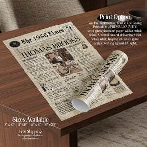 70th Birthday Gift. 1956 70th Birthday Personalized Birthday Newspaper. 70 Birthday Card for Him & Her. 70th Gift for Men and Women. image 4