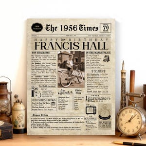 70th Birthday Gift, 70 Birthday Newspaper, 70th Birthday Gift for Men and Women, 70 Years Old, 1956 Birthday Gift, 70th Gift image 9