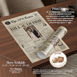 Wedding Anniversary | ANY YEAR Anniversary Gift | Digital Ready To Print or Canvas. Newspaper Personalized Anniversary Card Poster. imagen 4