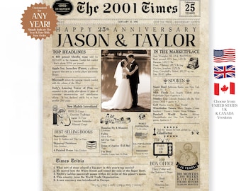 Anniversary Newspaper | Back In The year They Were Married | Anniversary Sign | Married In Any Year | Anniversary Party | Unique Anniversary
