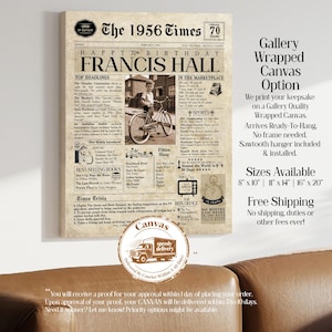 70th Birthday Gift, 70 Birthday Newspaper, 70th Birthday Gift for Men and Women, 70 Years Old, 1956 Birthday Gift, 70th Gift image 5