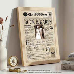 Wedding Anniversary | ANY YEAR Anniversary Gift | Digital Ready To Print or Canvas. Newspaper Personalized Anniversary Card Poster. imagen 6