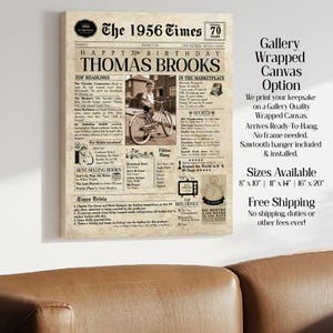 70th Birthday Gift. 1956 70th Birthday Personalized Birthday Newspaper. 70 Birthday Card for Him & Her. 70th Gift for Men and Women. image 5