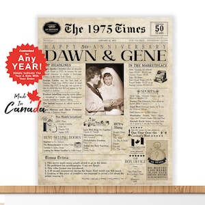 50th Anniversary Gift | 50th Anniversary Card. Personalized Anniversary Gift | 50th Anniversary Gift for Men & Women | Anniversary Newspaper